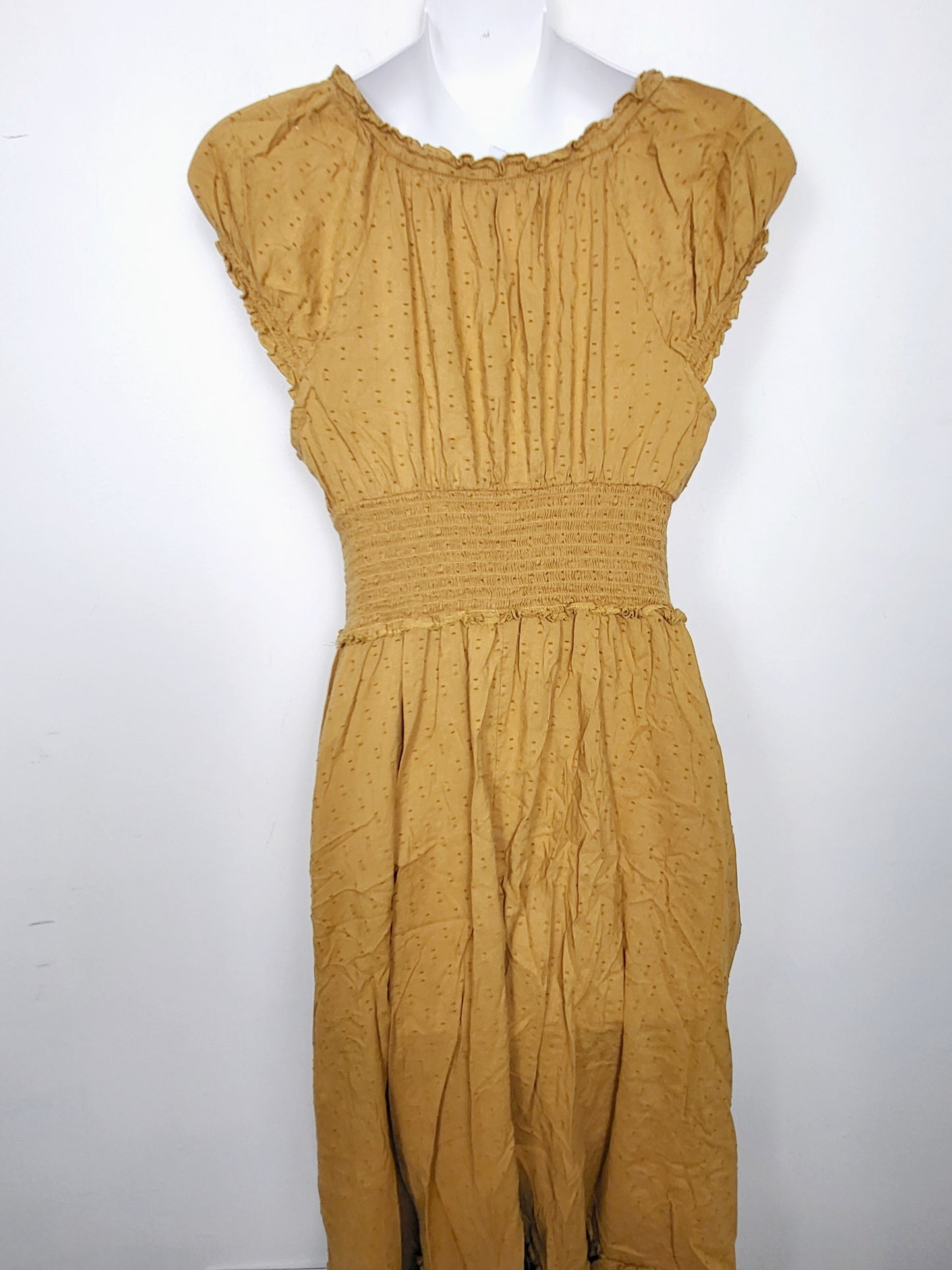 AGLL2 - Old Navy marigold yellow textured smocked maxi dress. Size small