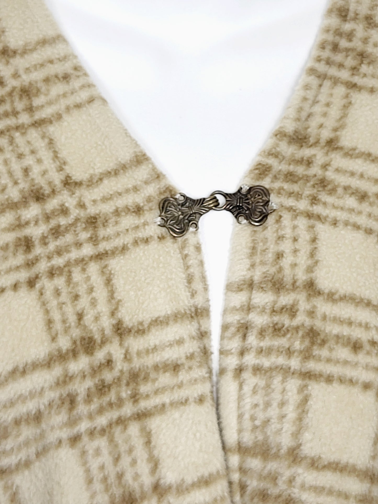 AGLL2 - Plaid fleece blanket poncho with forest trim. One size fits all