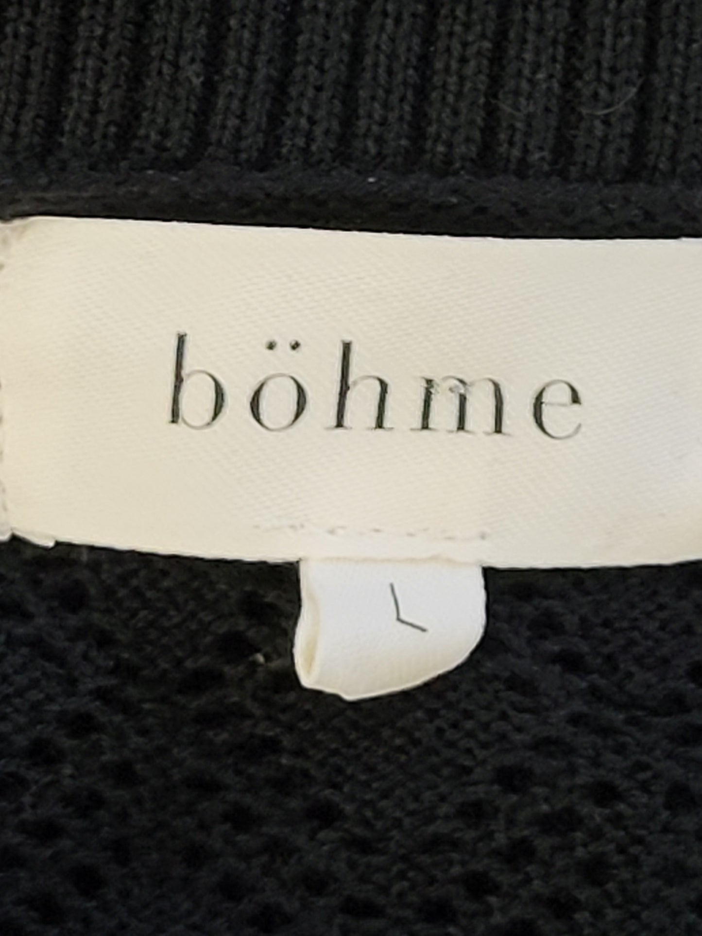 KHW2 - Bohme black open knit sweater with ruffles. Size large (measures as a medium)