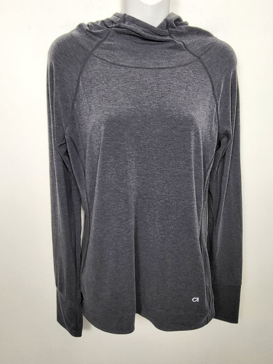 KHW - Gap Fit grey hooded "Breathe" active top. Size medium
