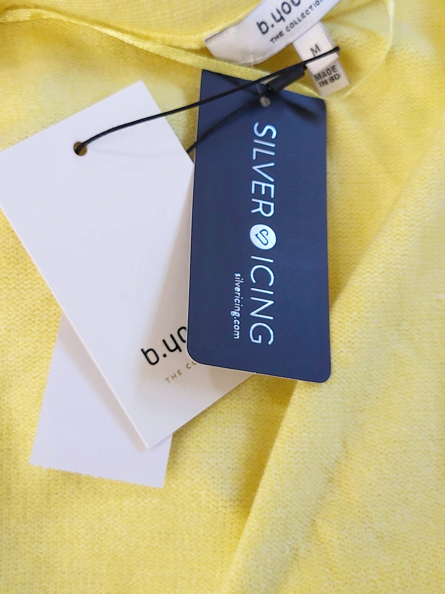 KHW2 - NEW - B. Young lemon coloured "Feeling Good" open cardigan. Size medium