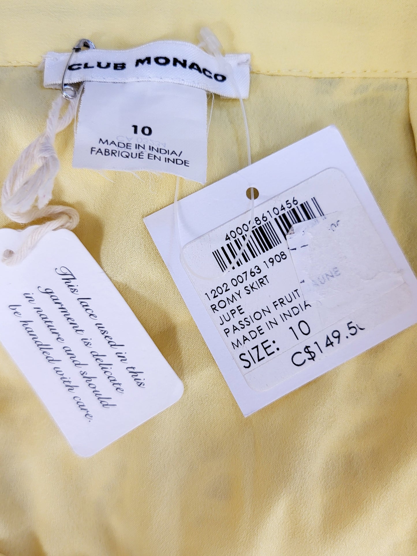 JLMB2 - NEW - Club Monaco canary yellow lace crochet midi skirt. Size 10