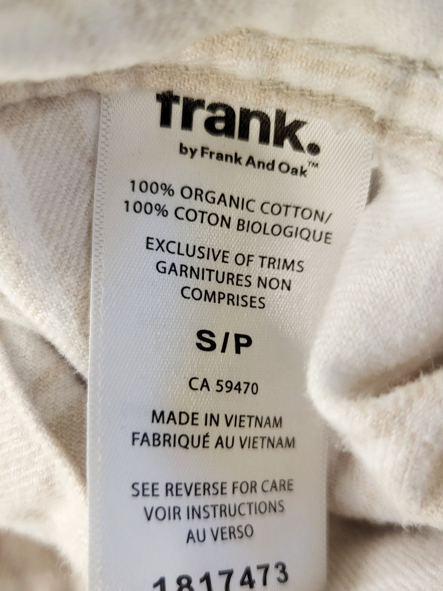 Frank by Frank and Oak beige and white plaid button down "Kapok" shirt. Size small