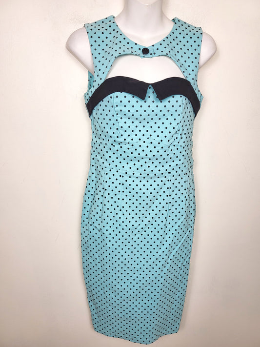 Hell Bunny Vixen aqua polka dot "Miley" pin-up / rockabilly style dress. Size small