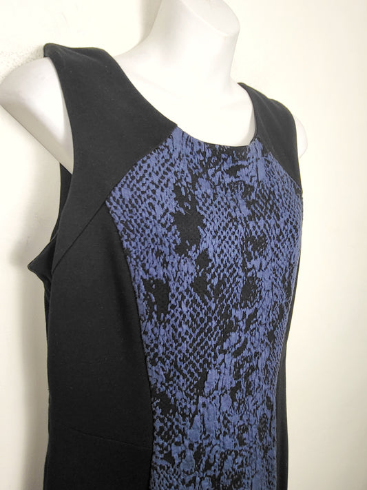 Banana Republic black and blue snakeskin ponte sheath midi dress. Size 10