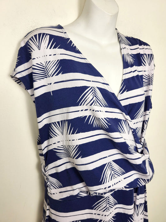 Lands' End Blue And White Floral Mock Wrap Dress. Size 14/16