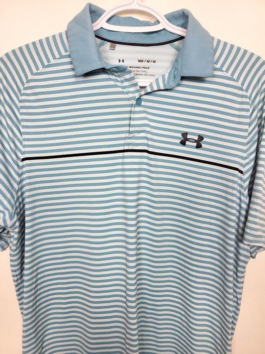 Under Armour blue striped loose fit Iso-Chill polo shirt. Size medium