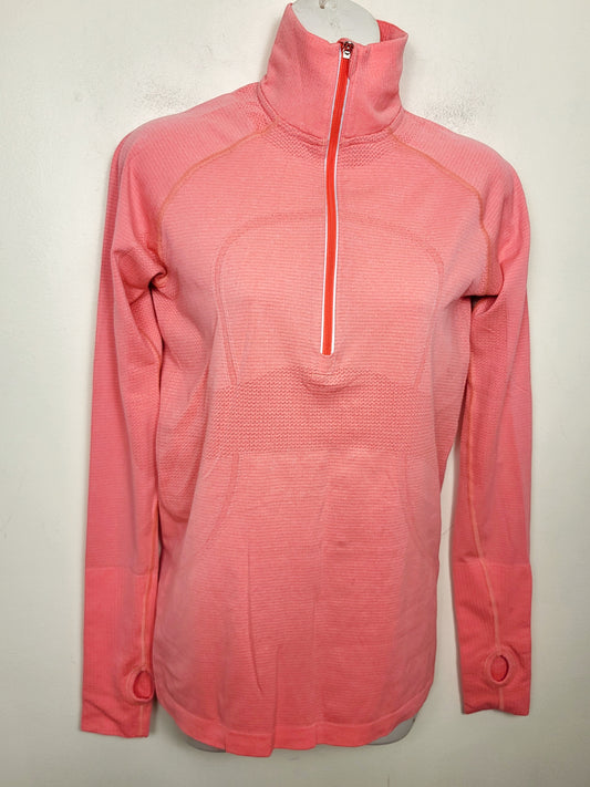 Lululemon Swiftly Tech 1/2 Zip in "Heathered Alarming" colour. Size 4
