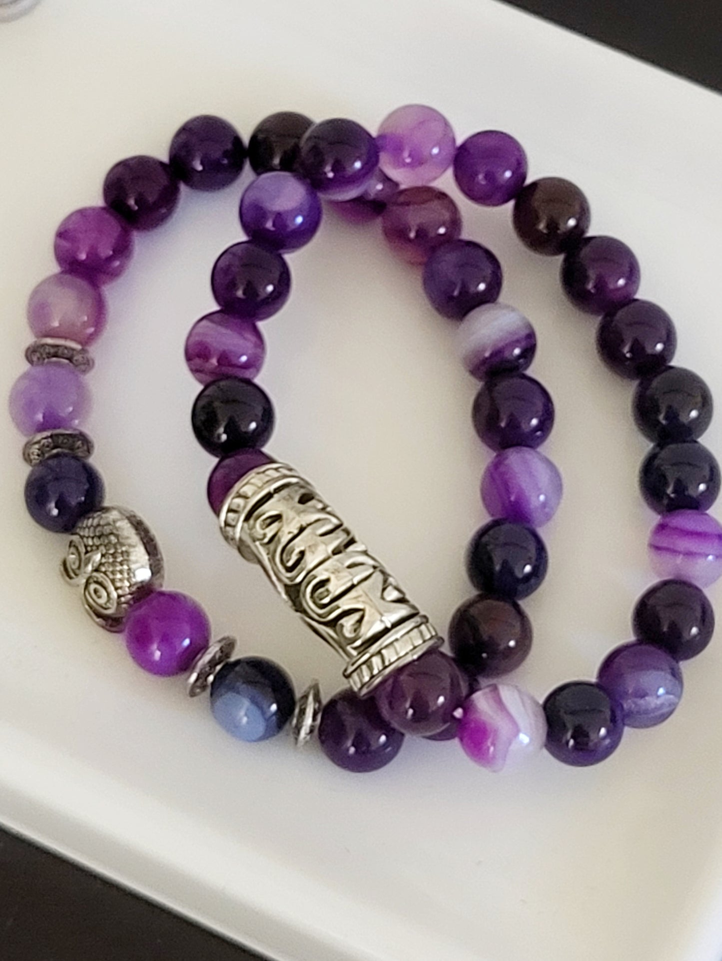 Purple dyed agate amethyst look bracelets