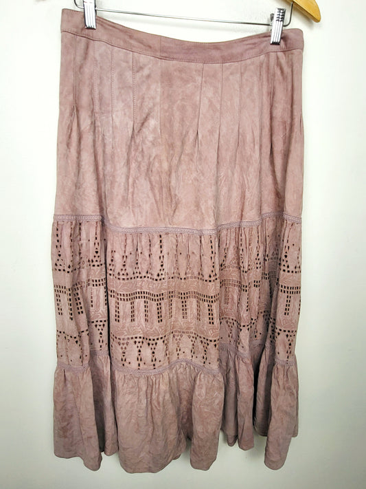 Anthropologie Floret pink suede skirt. Size Medium (8)