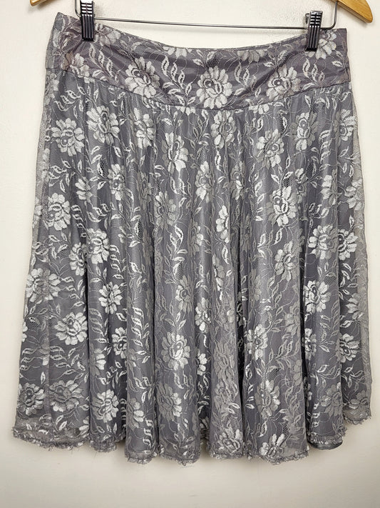 Mango MNG gray lace a-line midi skirt. Size 8 (medium)