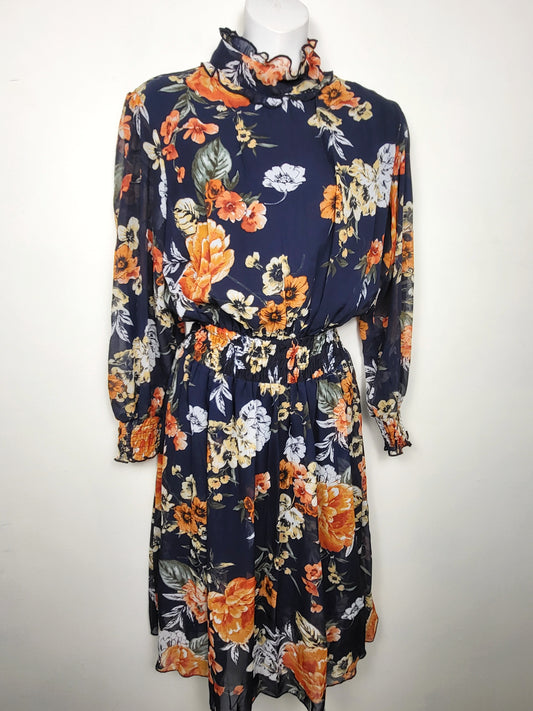 En Focus Studio navy floral print midi dress | Size 14