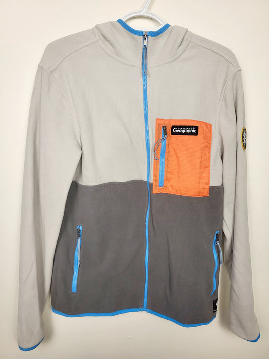 Canadiana two-tone grey National Geographic microfleece hoodie | Size SMALL