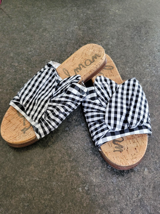 Sam Edelman Heidi bow sandals in black and white gingham fabric | Size 8M