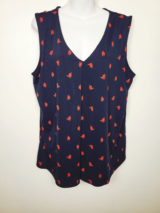 Sung Alfred Sung navy sleeveless top with leaves | Size XL