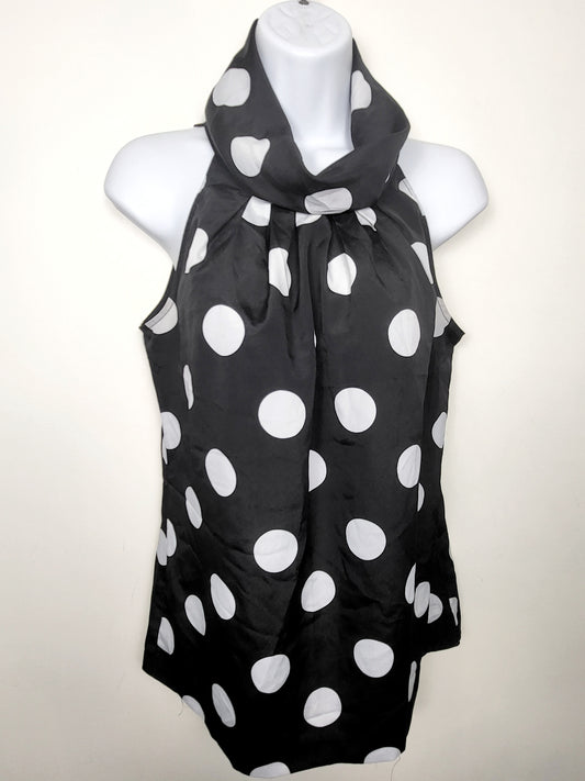 Jacob black and white polka dot cowl neck sleeveless blouse | Size SMALL