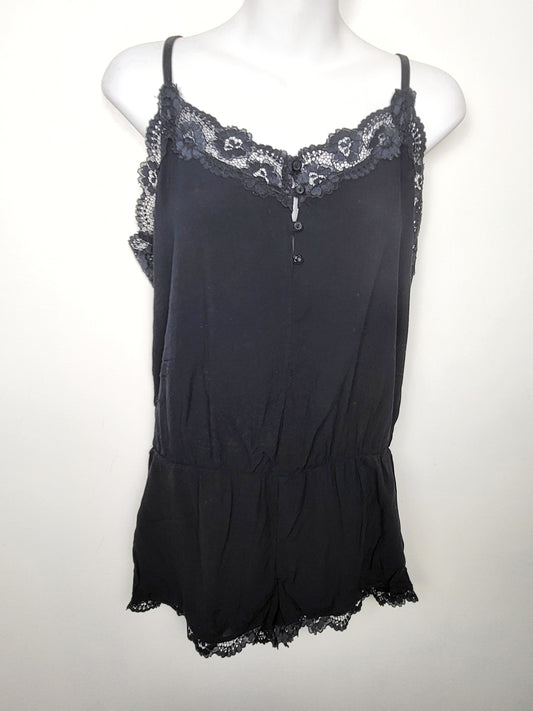 La Senza black cami style romper with lace trim | Size MEDIUM