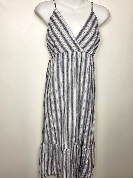 Monteau striped chambray linen blend sleeveless dress | Size SMALL