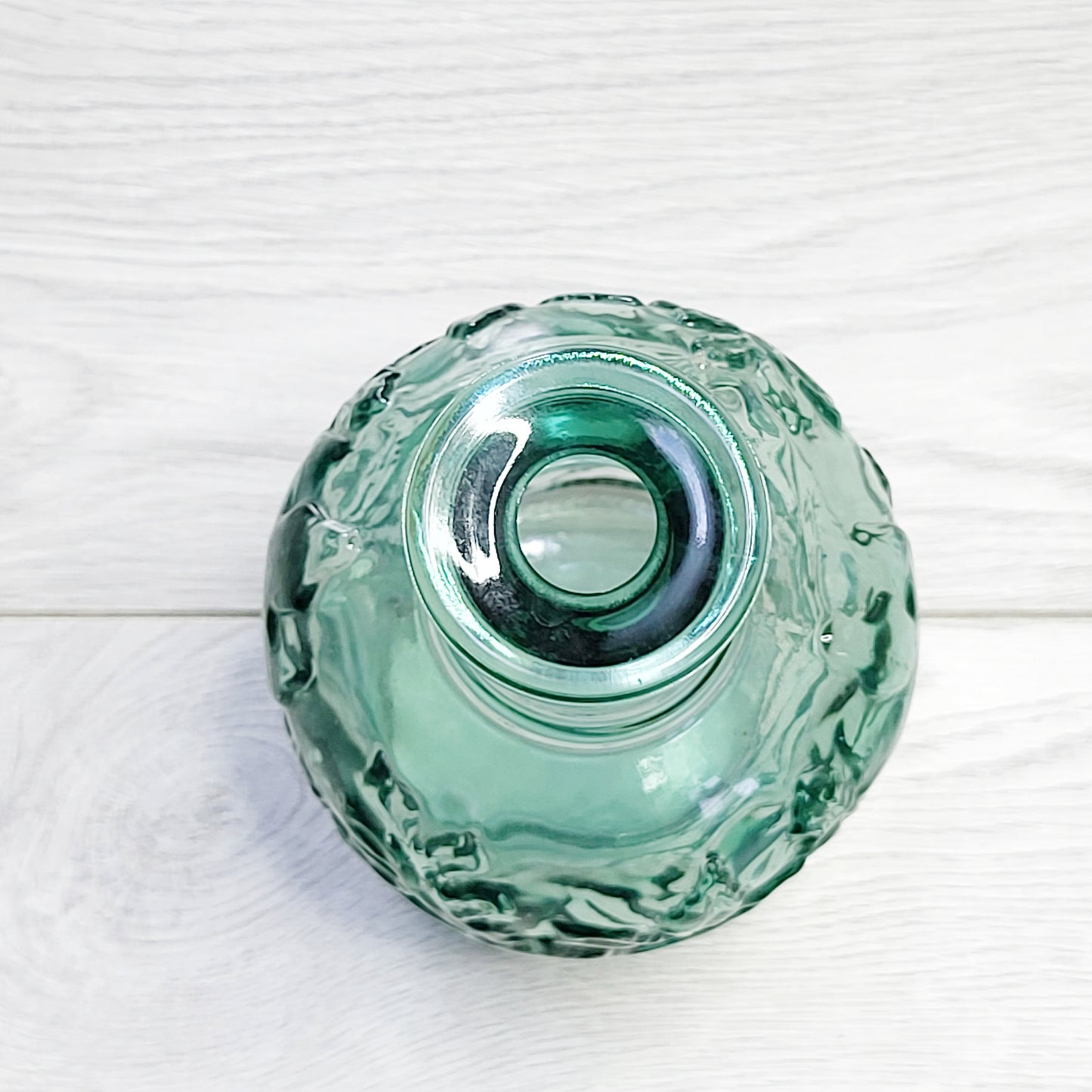 Vintage light green wine decanter with maple leaves. Made in Canada