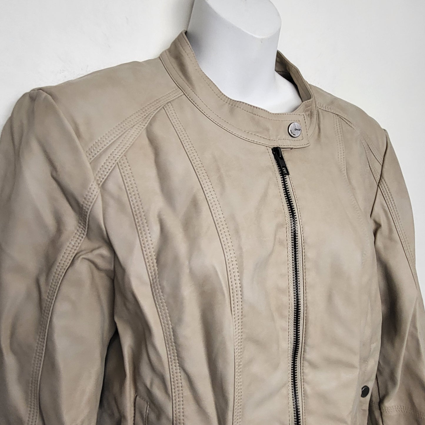 AMHU1 - ONLY beige faux leather bomber jacket. Size 40 (medium)