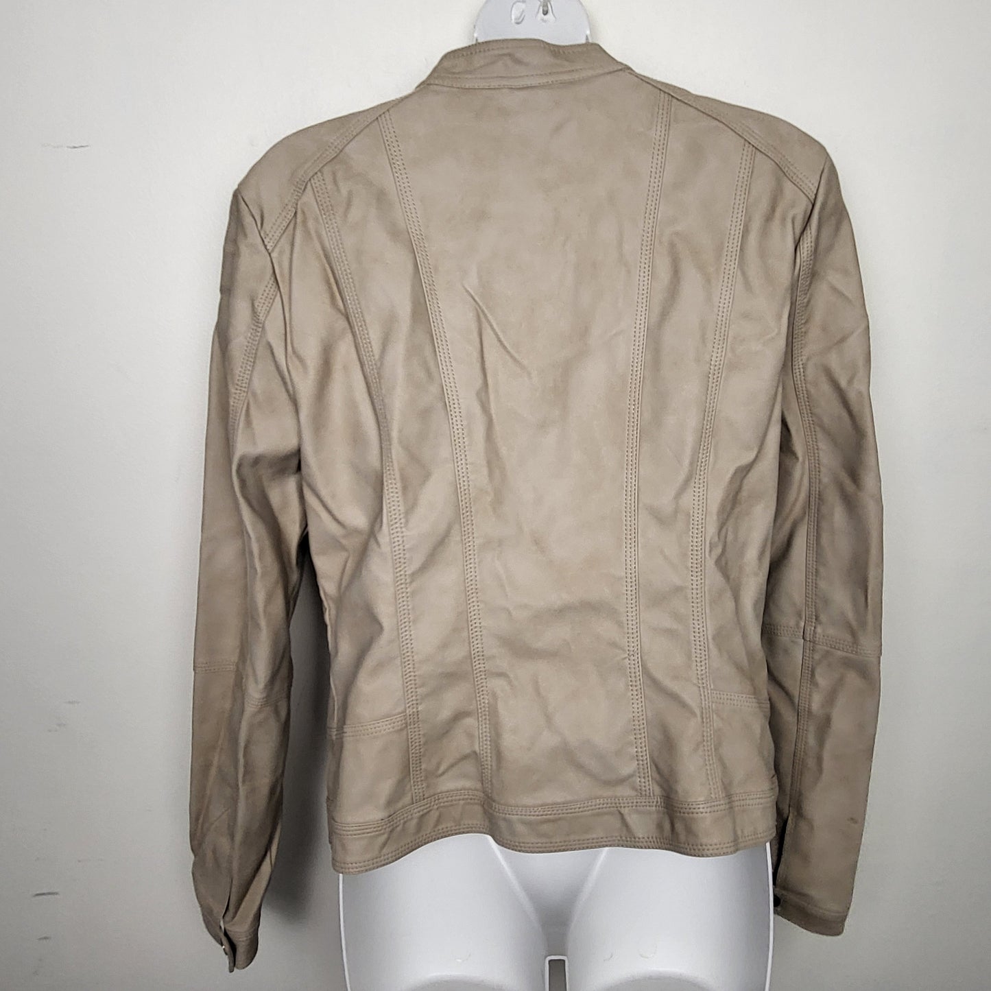 AMHU1 - ONLY beige faux leather bomber jacket. Size 40 (medium)
