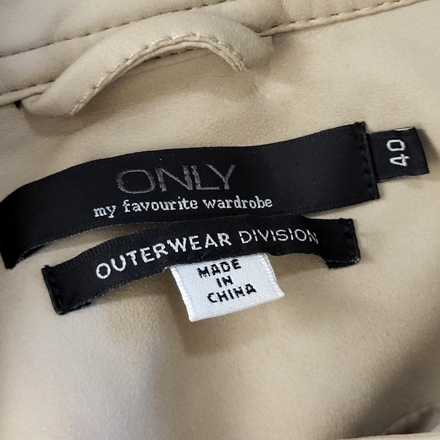 AMHU1 - ONLY beige faux leather bomber jacket. Size 40 (medium)