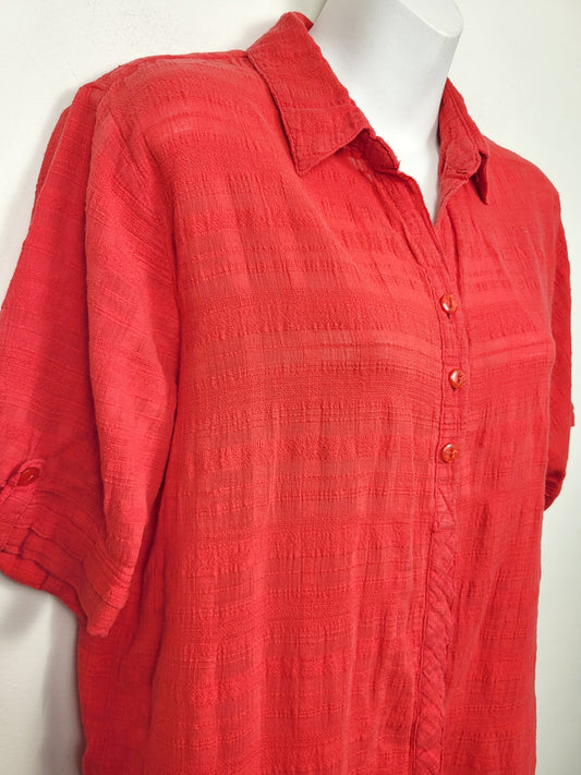 Allison Daley coral-red textured button down blouse | Size 12