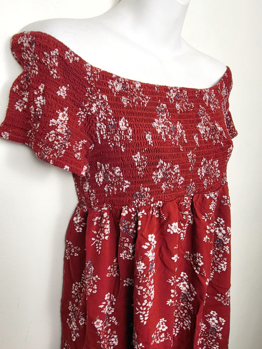 Haute Monde off the shoulder floral print smocked midi dress | Size MEDIUM