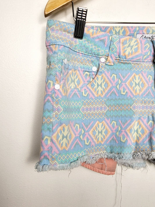 Celebrity Pink Pastel Aztec Print Low Rise Denim Shorts | Size 11