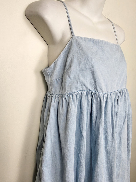 Divided denim sleeveless babydoll dress with bubble hem | Size MEDIUM