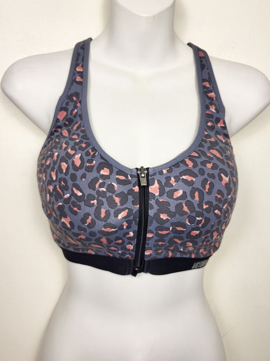Victoria's Secret Sport leopard print "Knockout" Maximum Support Front-Close Sports Bra. Size 34DD/E75