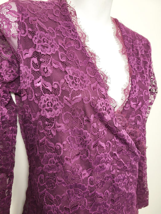 C'est Moi Magenta Lace Wrap-Front Bodysuit | Size MEDIUM