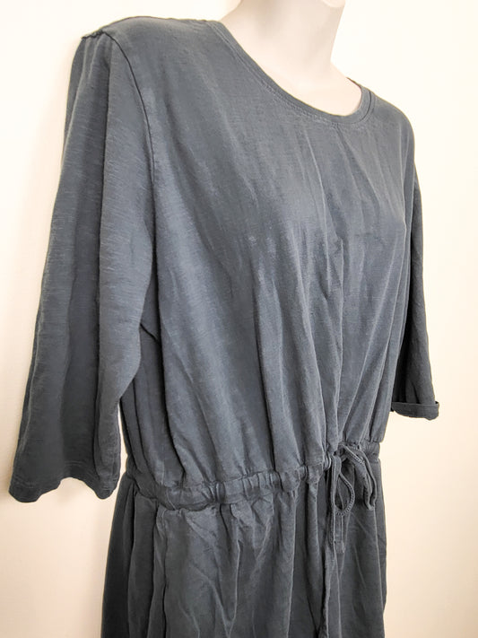 Pact Blue-Grey Organic Cotton Relaxed Tie Waist Dress | Size XL