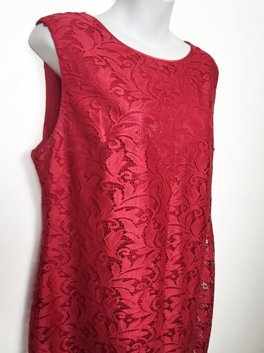 Wallis Red Floral Pattern Crochet Lace Sleeveless Dress | Size 12