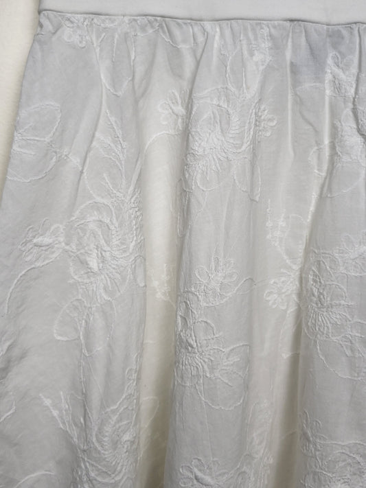 Color Me Cotton (CMC) White Embroidered Handkerchief Hem Midi Skirt | Size SMALL
