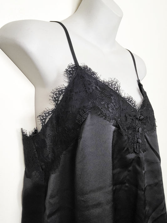 Abercrombie & Fitch Black Lace-Trim Satin Cami Top | MEDIUM