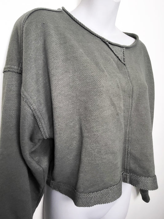 Aerie olive green "Desert Flyweight" cropped crewneck sweatshirt | Size XS