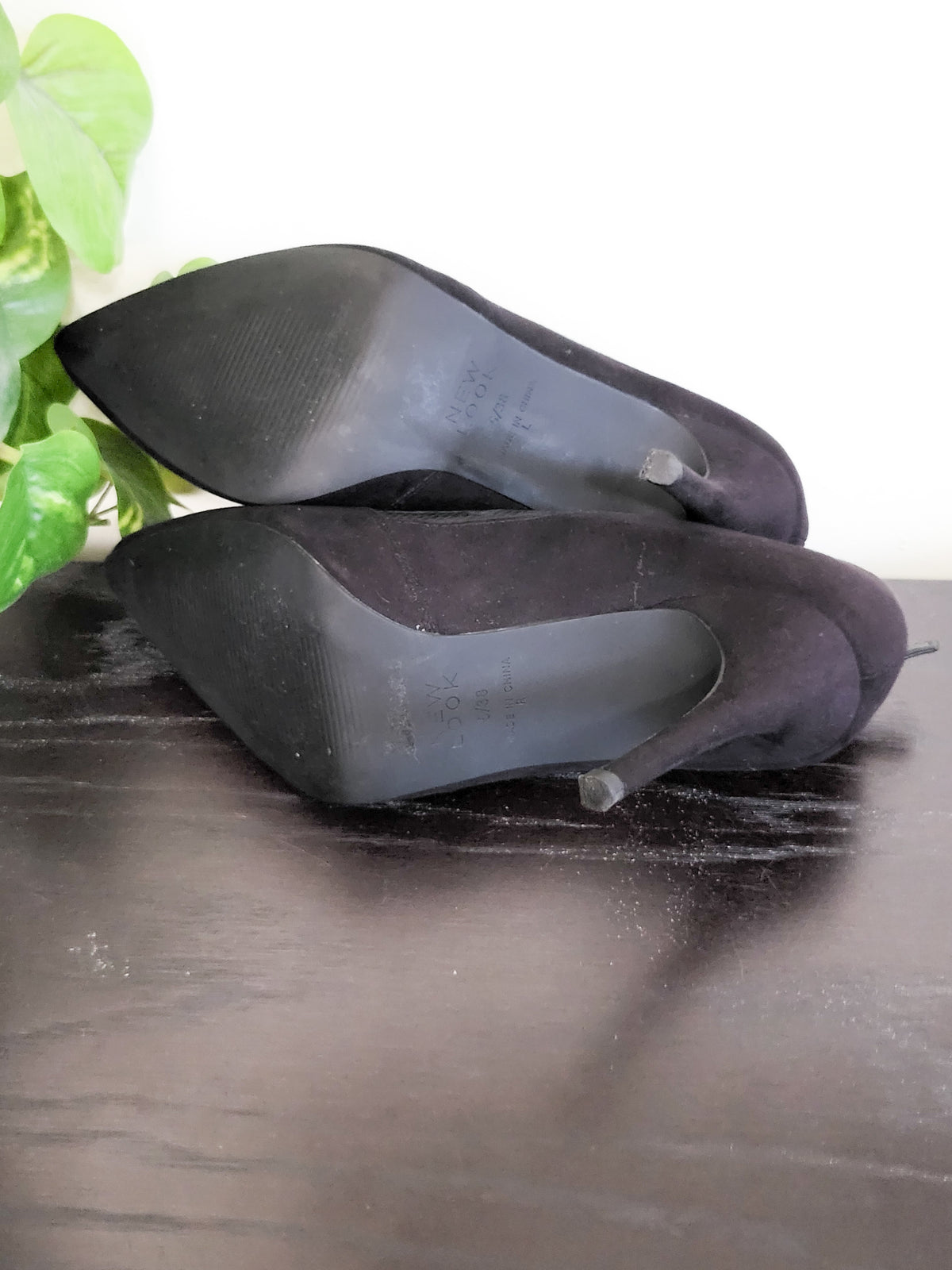 New Look Black Faux-Suede & Snake-Trim Pointed Ankle-Strap Pumps | Size 5