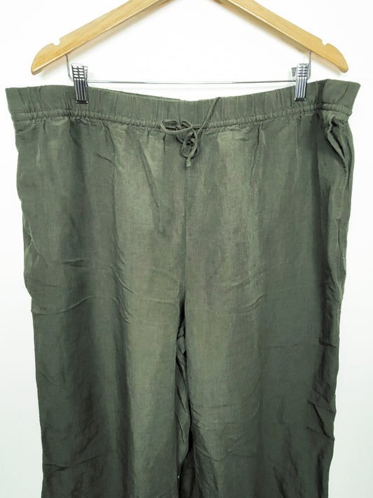 H&M Women's Olive Green Loose-Fit Linen-Blend Drawstring Pants | Size XXL