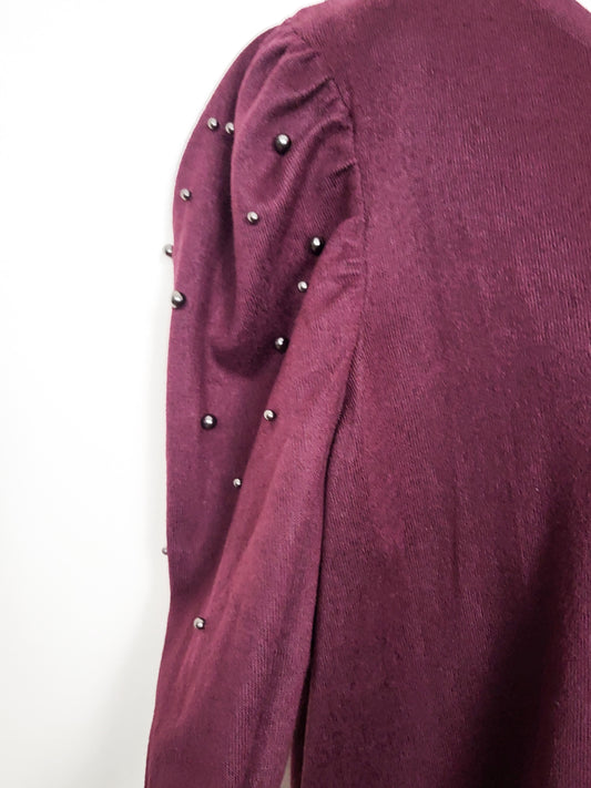 NEW - Rock & Shine by Reitmans Plum Coloured Long-Sleeve Studded Puff-Shoulder Top | Size 2X