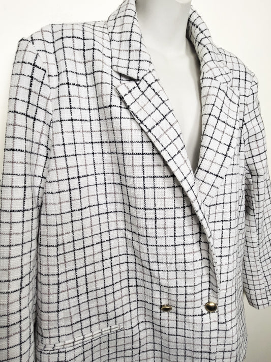 NEW - Abercrombie & Fitch White Window Pane Plaid "Leonora" Double-Breasted Tweed Blazer | Size XL