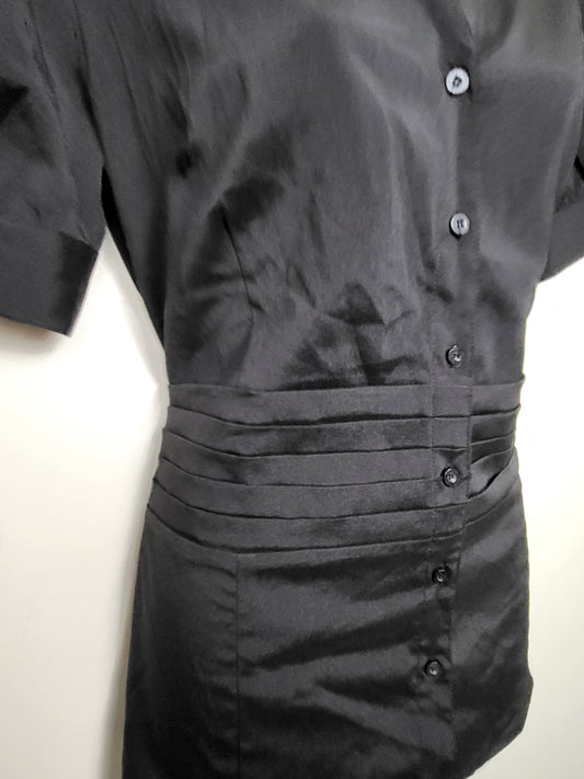 Vintage Beechers Brook Stretch Ruched-Waist Button-Up Blouse in Black - Size Medium