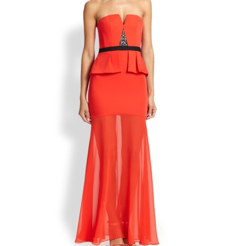 AMHU1 - BCBG MaxAzria Caylan strapless midi dress in poppy red. Size 6