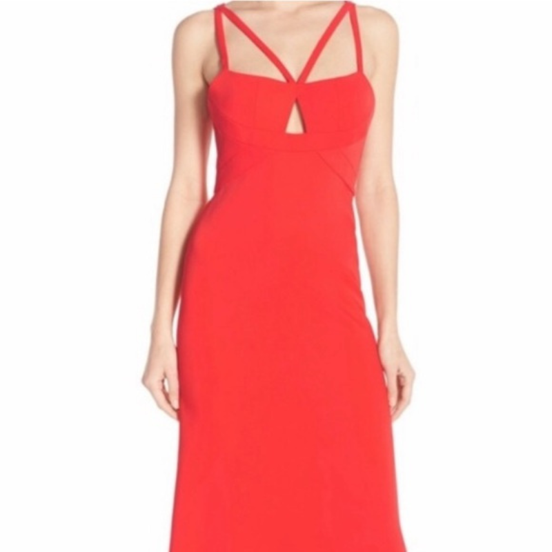 AMHU1 - BCBG Max Azria poppy red "Kelbie" double strap dress. Size 6