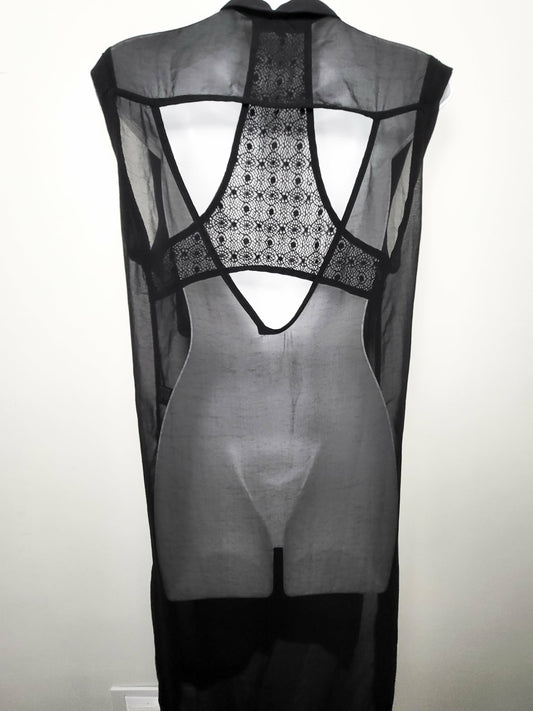 Olivaceous black sheer button down shirt dress | Size MEDIUM