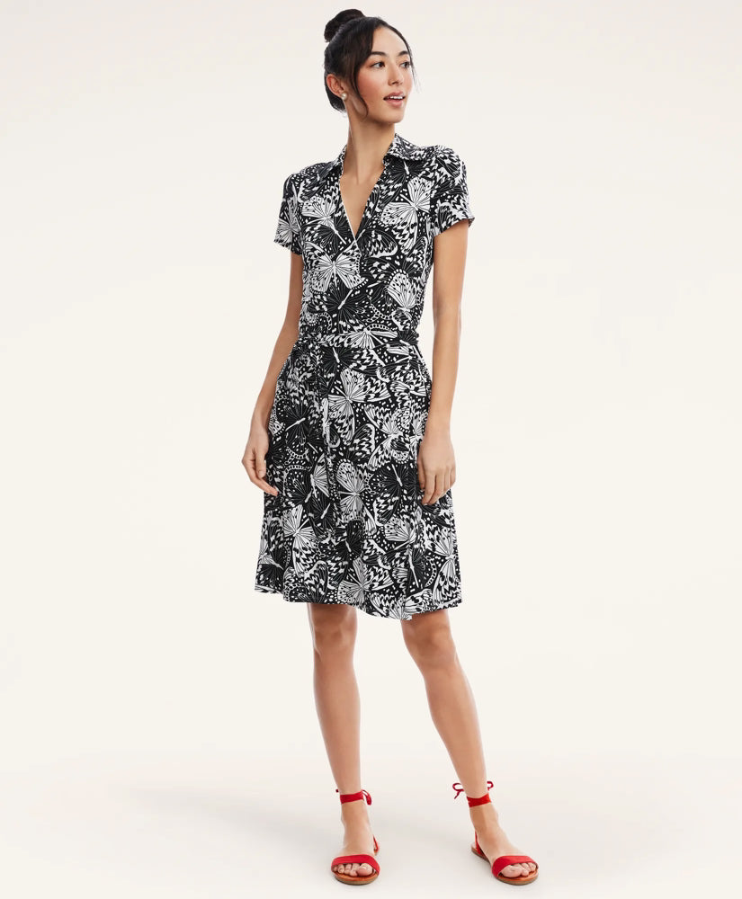 CSEB2 - Brooks Brothers black and white butterfly wrap dress. Size small
