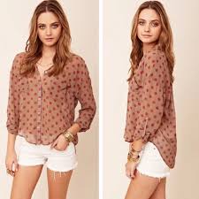 CKLB1 - Free People Polka Dot ‘Easy Rider" button down blouse. Size XS