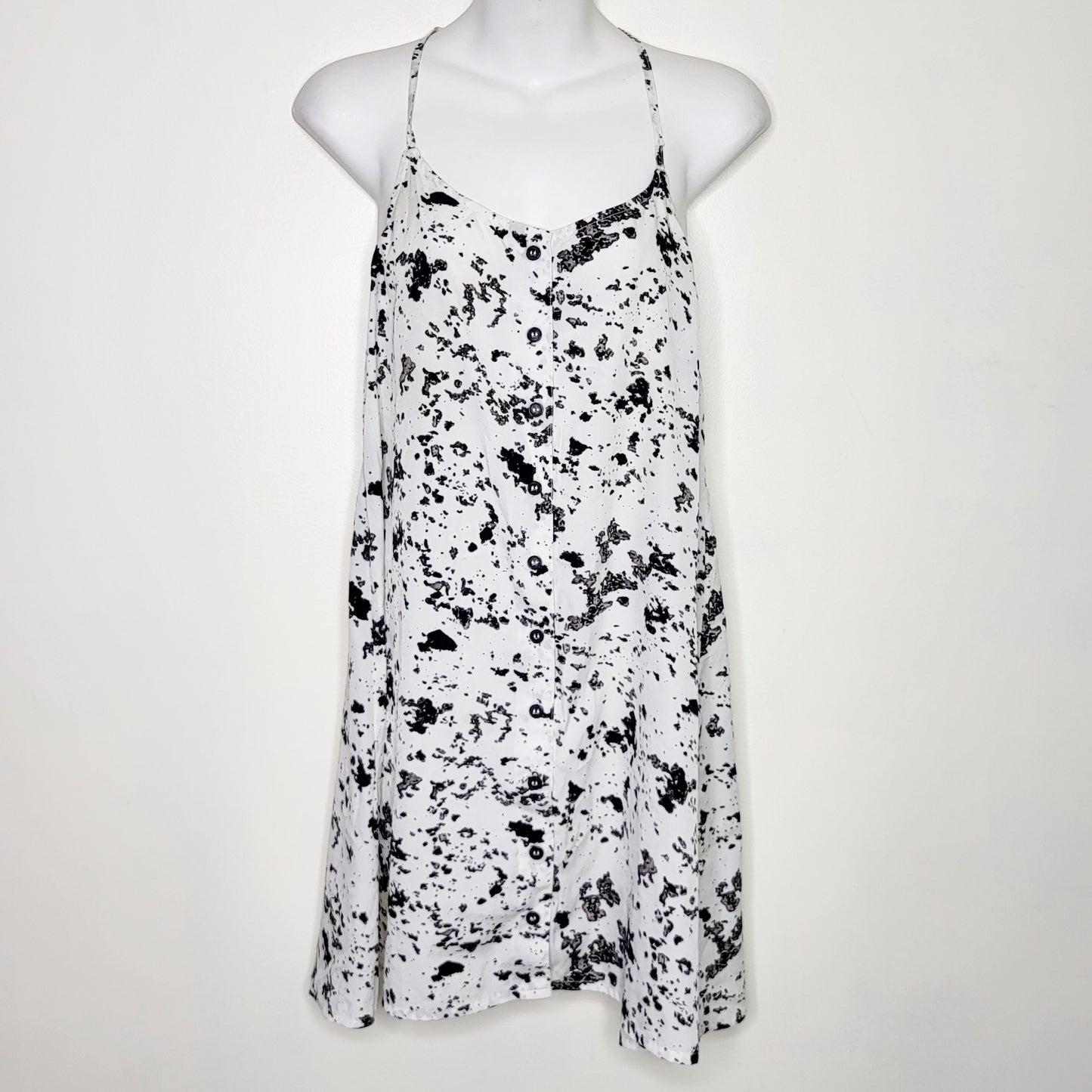 CSWRTZ1 - Hurley black and white splotch pattern sleeveless mini dress, size XS, good condition