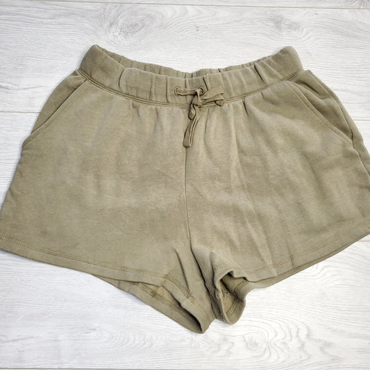 PS09 - Old Navy olive green vintage fit high rise French terry drawstring shorts, size medium, very slight wear