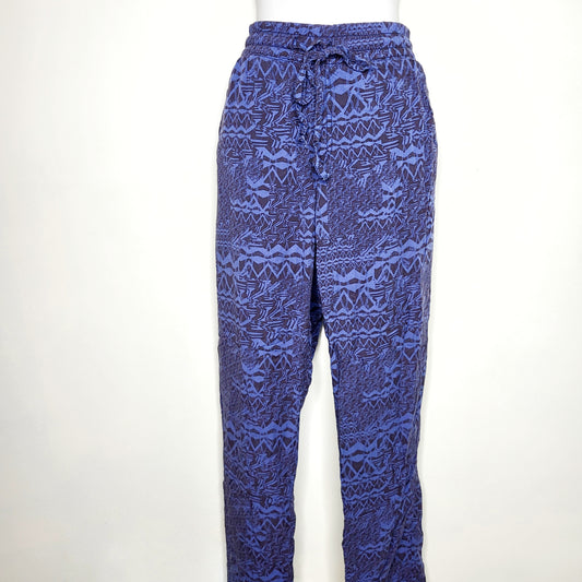 MSNDS1 - Gloria Vanderbilt blue patterned rayon drawstring pants, size small, good condition